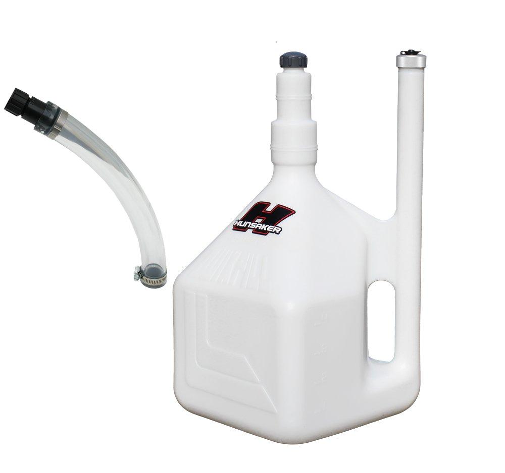 HUNSAKER USA: 5 Gallon WHITE QuickFill Fuel Jug, Gas Can (w/Hose Kit)