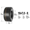 Pack of 2 16x7.50-8 16x7.5x8 Turf Saver Lawn & Garden Tire 4PLY