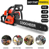 58CC 4 HP 20 Inch Petrol Chain Saw Gas Power Chainsaws 2 Strokes Single Cylinder Gasoline Engine (58CC_Orange)