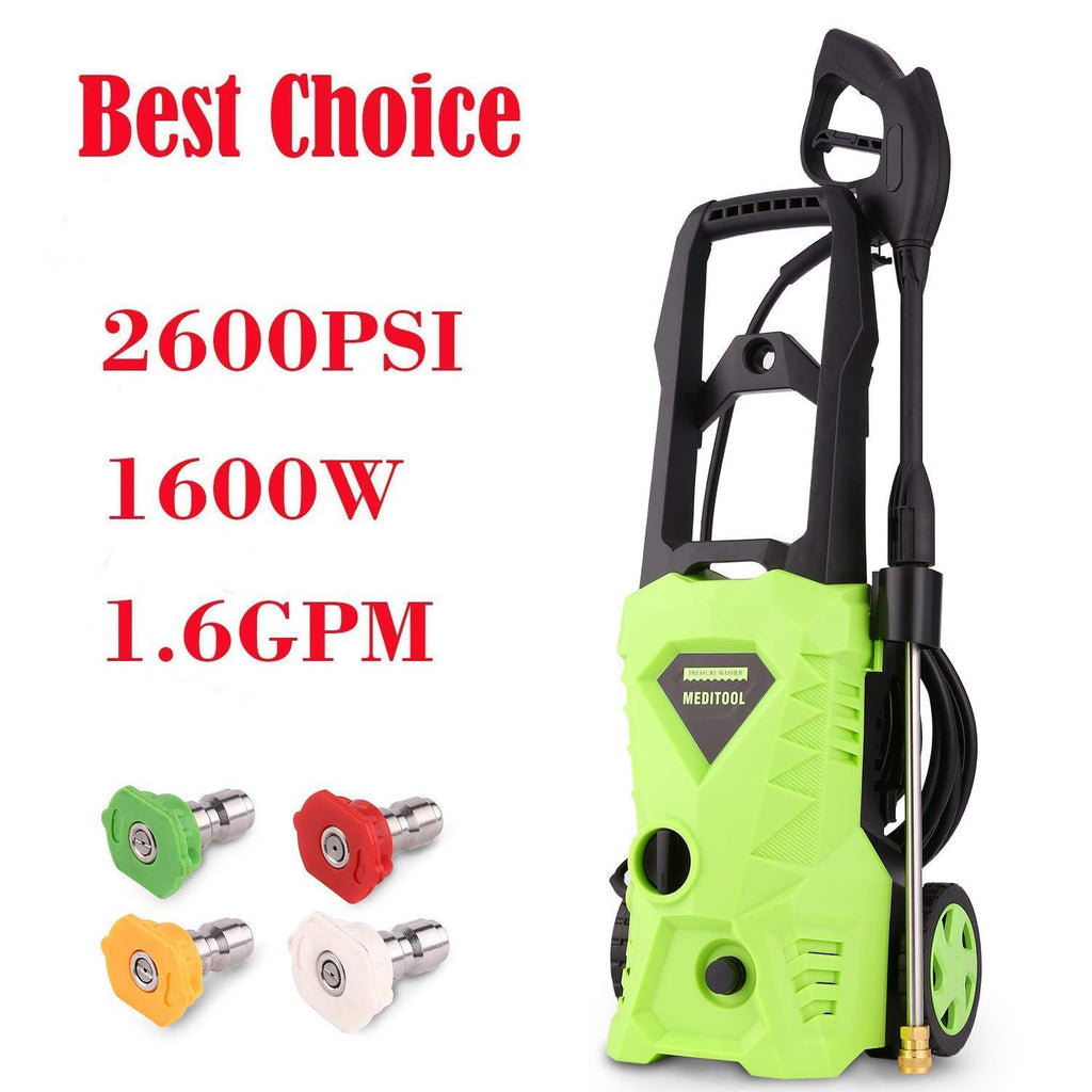 Homdox Power Washer 2600 PSI Electric Pressure Washer 1.6 GPM High Pressure Washer with Power Nozzle Gun and Spray Gun for Car, Garden, Patio (Green)