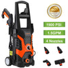 US PIEDLE Electric Pressure Washer 1900 PSI 1.5GPM 13-AMP Power Washer W/ 3 Various Nozzles Soap Dispenser and Wash Brush, Black and Orange