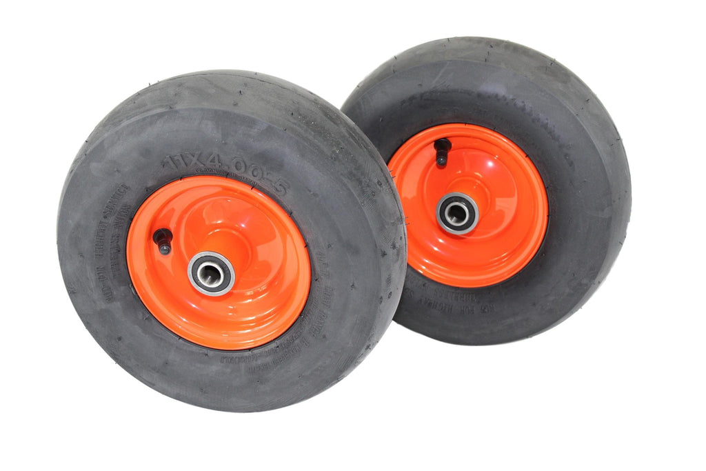 (Set of 2) 11x4.00-5 Tires & 5.25 Kubota Orange Wheels 4 Ply for Lawn & Garden Mower